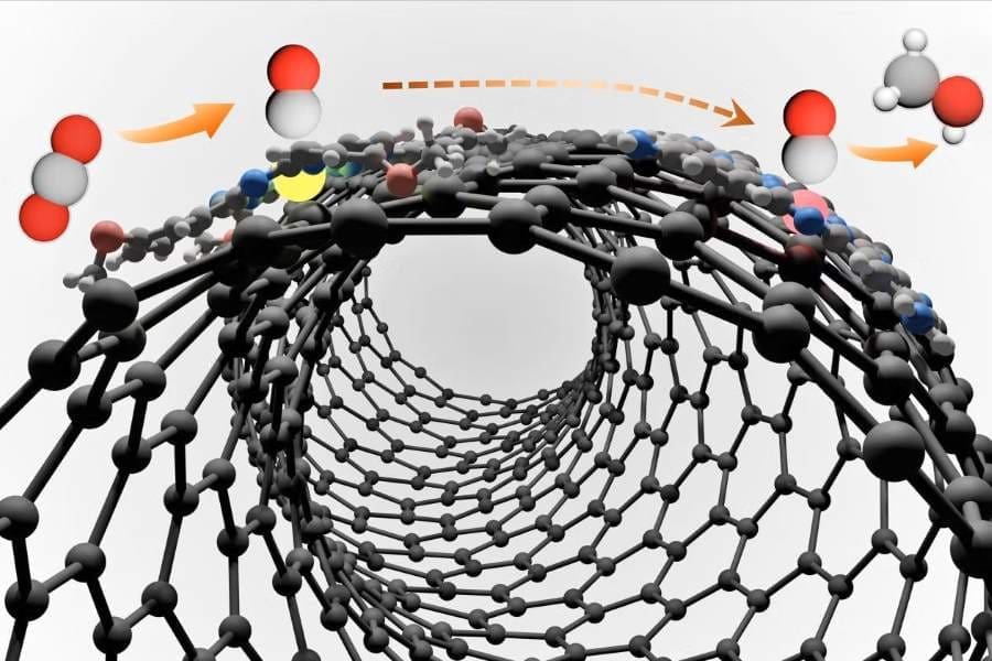 Climate Science Digest: February 20, 2025 Image: This image shows the working mechanism of the newly designed “dual-site” catalyst turning CO2 into CO and then into methanol (s. science. climate)
