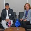 Image: Shisir Khanal, Minister of Foreign Affairs of Nepal, left, meets European Commission Executive Vice-President Teresa Ribera at the United Nations in New York on September 21, 2026