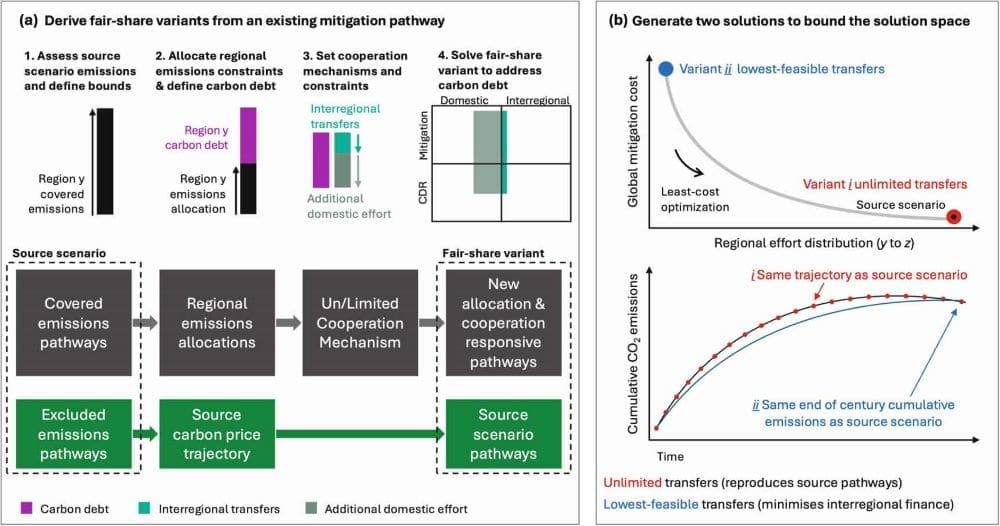 Equitable cooperation shifts the burden of global emissions cuts Image: Fig. 1 - 'Equitable cooperation deepens the solution space for high ambition pathways' (s. global emissions cuts)