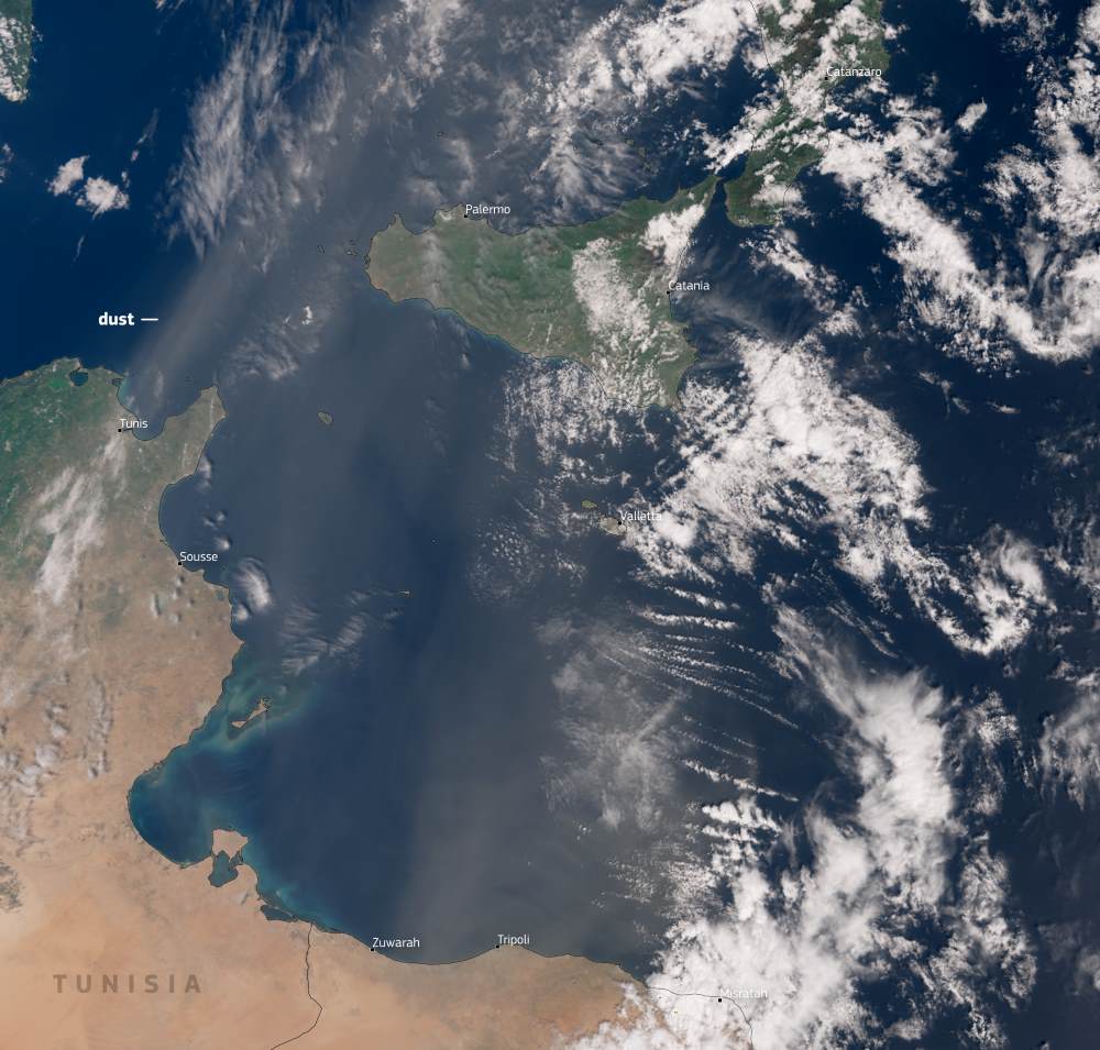 Image of the day: Saharan dust sweeps across southern Italy Satellite Image: Saharan dust affects Italy