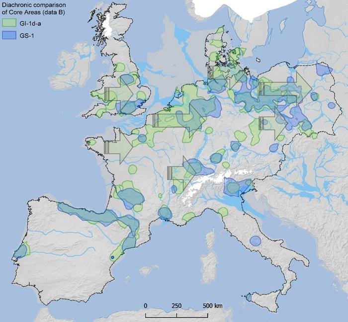 Image: Population shifts in prehistoric Europe  (s. science, Muser)