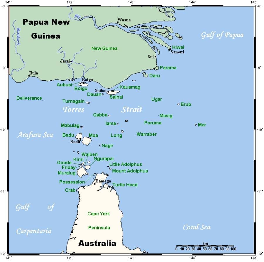 Image: A map of the Torres Strait Islands (s. Australia, rising oceans)